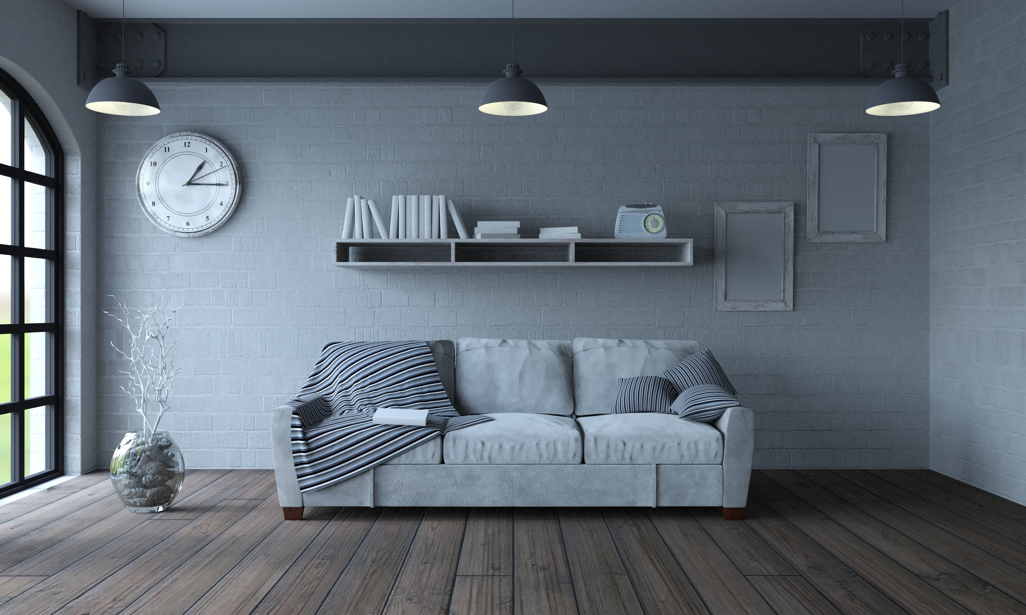 3d render of sofa in modern apartment setting